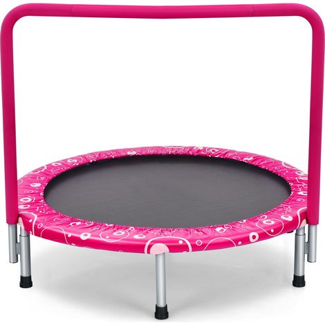 Mini trampoline enfant rose avec barre d'appui rembourrée et 30 élastiques silencieux, pliable, pour jardin, salon et plein air (1/5)