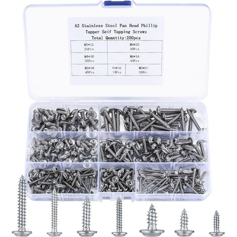 Vis Autotaraudeuses, 250pcs, M3-M5, Tête Ronde, Inox Fabriqué en acier inoxydable résistant – anti-corrosion, robuste et fiable pour une utilisation durable. (1/5)