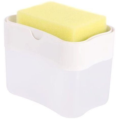 QORVA-Distributeur de savon blanc, 139,510,5 cm, monobloc, type à bouton-poussoir, distributeur en plastique pour le nettoyage. (1/5)