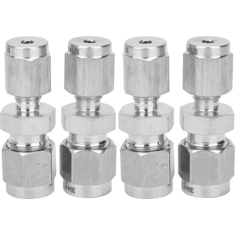 Gerade Edelstahl-Doppelklemmringverschraubung, 4-teiliger Rohradapter, für 1/8- und 1/4-Zoll-Schläuche, auslaufsichere Verbindung, für industrielle Anwendungen. (1/5)