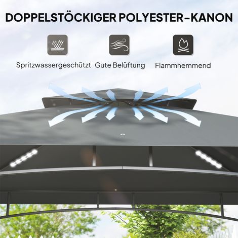 Pergola de jardin avec gril intégré, éclairage LED, 240 x 150 x 258 cm, imperméable et ignifuge, toiture double couche. (1/4)