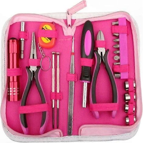 23-teiliges Damenwerkzeugset mit rosa Nylontasche, ideal für Heimwerkerarbeiten und Reparaturen im Haushalt, inklusive Aufbewahrungstasche, multifunktionales Set für Heim- und Büroarbeiten. (1/5)