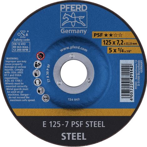Schruppscheibe P PS-Forte D.125x7,2mm f.Grauguss mittel gekröpft Bohrung 22,23mm