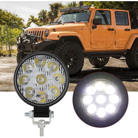 Feu de travail rond mini 27W 9LED auxiliaire pour voiture, moto, camion, chariot élévateur, bateau - Noir (1/5)