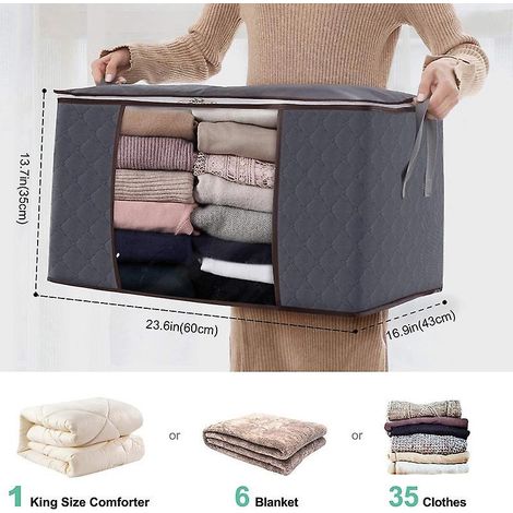 gris Lot De 1 Sac De Rangement Vetement 35l, Bote De Rangement Sous Lit Pliable, Housse Rangement Couette Organisateur De Placard, Fentre Transpar (1/4)