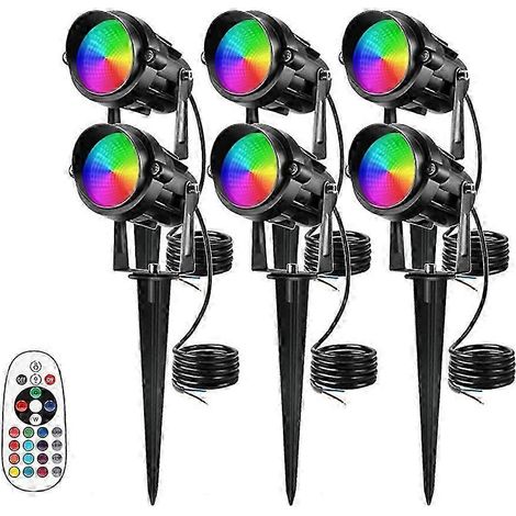 6 luci da giardino a LED RGBW, luci da giardino a colori variabili da 10 W, con telecomando, impermeabili IP65, faretti da esterno, Spikem (1/5)