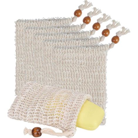 Filet à savon en mousse 6 pièces - Sac à savon de douche à cordon - Coton et lin - Beige (1/5)