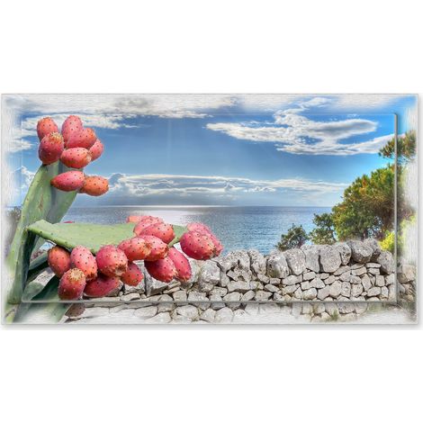 Lupia - Quadro moderno su Tela con Cornice stampata NEWEXT 75x135 cm, paesaggi localismi italiani, per casa soggiorno capezzale camera da letto hotel ufficio, PUGLIA PAESAGGIO TIPICO SUD GIORNO (1/4)