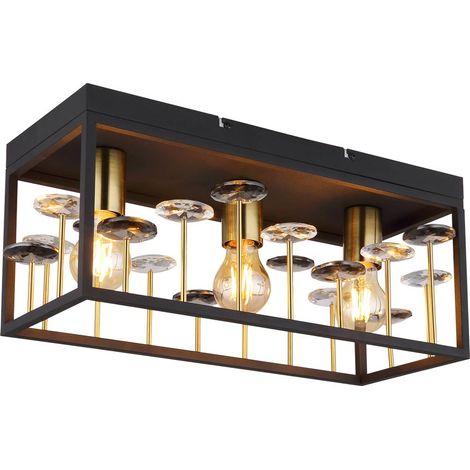 Deckenlampe Deckenleuchte Wohnzimmerlampe 3-flammig Schwarz Metall H 20 cm (1/5)