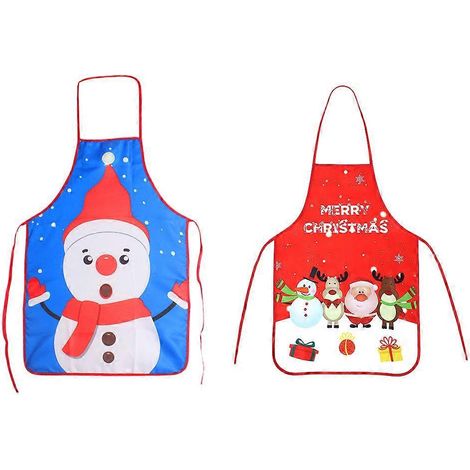 Lot de 2 tabliers décoratifs imprimés bonhomme de neige de Noël - Fournitures de fête-70x50cm-Assorted Color (1/3)