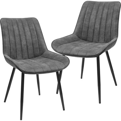 Chaise de Salle à Manger, Lot de 2, Fauteuil, Siège rembourrée, avec Dossier, Tissu Imitation Daim, Pieds en métal, Charge 110 kg, pour Salle à Manger, Salon, Chambre, Gris LDC090G01 (1/5)