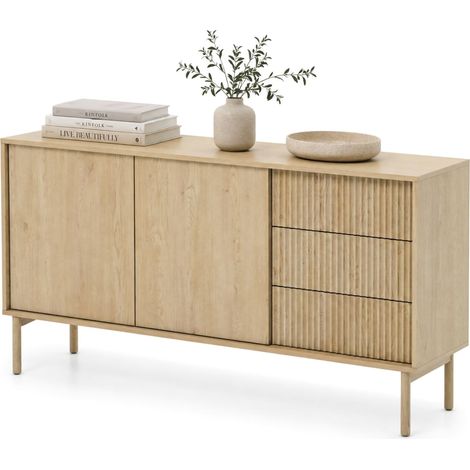 Credenza Havazami, Madia 3 Cassetti, 2 Ripiani, Apertura Battente, Scorrevole, 154x40x80h cm Marrone Rovere