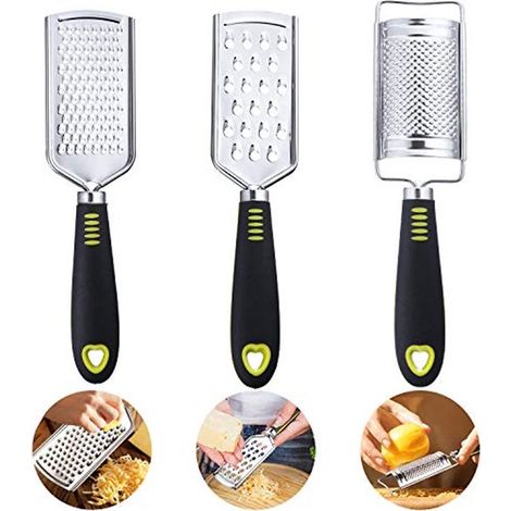 Lot de 3 râpes à fromage en acier inoxydable, multifonctionnelles pour fromage, chocolat, beurre, fruits et légumes, avec petite brosse (1/5)