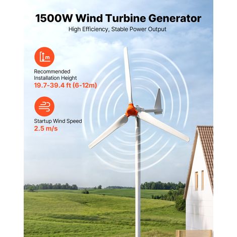 Éolienne 24 V 1500 W Kit Générateur Éolien Contrôleur Éolien-solaire, pour Camping-car, Bateau, Maison, Ferme, Synchrone Triphasé A… (1/5)