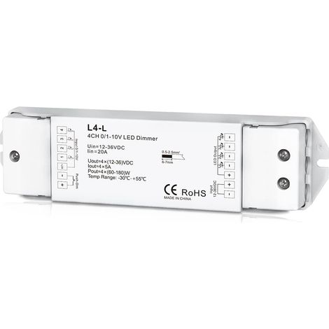 4-Kanal-LED-Controller 0/1-10 V – 1 Stück – Kompaktes Gehäuse – Stufenloses, flimmerfreies Dimmen – Professionelle Innenbeleuchtung – 12–36 V DC (1/5)