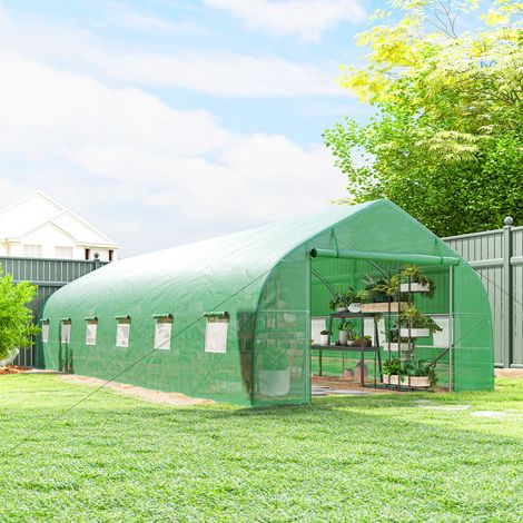 Serre Tunnel de Jardin Grande Taille 24m² – Bâche PE, Cadre Acier, 12 Fenêtres + Porte, Vert (1/5)