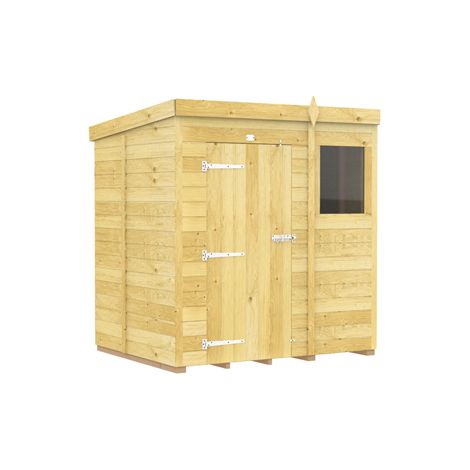 6 x 5 Feet Pent Shed - Single Door With Windows - Wood - L147 x W185 x H201 cm