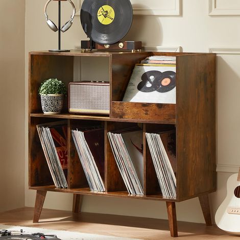 Grand support à vinyles avec rangement, support pour tourne-disque avec étagère pour platine et albums, présentoir pour jusqu'à 300 disques, meuble décoratif pour musique, salon et salle de réception. (1/5)