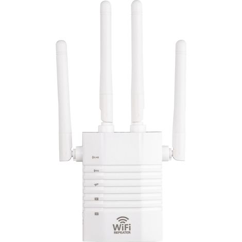 Amplificateur de signal réseau sans fil, transmission 1200 Mbps, 4 antennes externes, réseau 2,4 GHz-5 GHz, mode répéteur AP et fonction WPS, AC100 - 240 V, 50/60 Hz, avec port LAN, blanc (1/5)