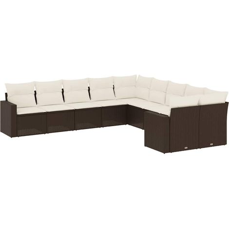 vidaXL Set Divani da Giardino 10pz con Cuscini in Polyrattan Marrone (1/5)