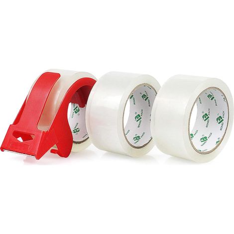 Lot de 3 rouleaux de Ruban adhésif Transparent avec Dérouleur 66 m x 48 mm Emballage de ruban adhesif pour boîtes d'emballage et carton (1/5)