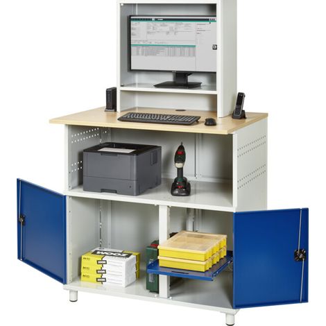 Table d'ordinateur Rau avec boîtier pour écran fixe LxPxH 1100x800x1100/1810mm (1/4)