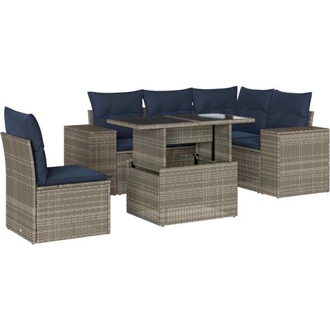 Maison Exclusive - Set Divani da Giardino 6 pz con Cuscini Grigio in Polyrattan (1/5)