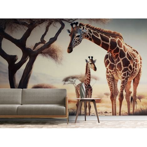 Papier peint animaux girafes sous lacacia - 150 x 250 cm (1/2)
