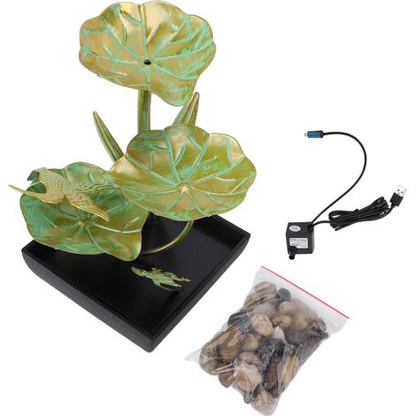 Eosnow Vogel Lotusblatt geformt USB Brunnen Dekor Eisen Kunst Wasser Dekoration Tischplatte für Wohnzimmer Eingangshalle (1/5)