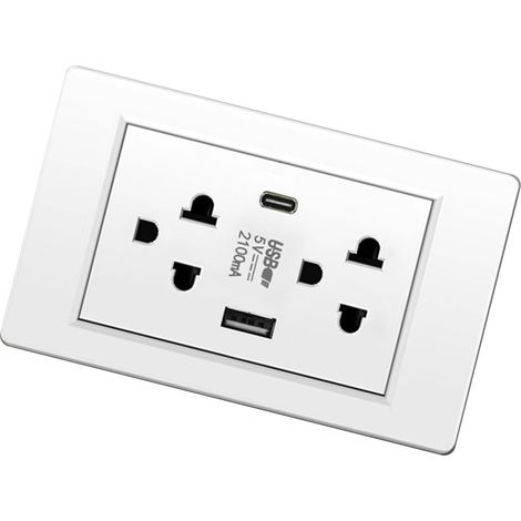 Prise murale électrique de type Thaïlande avec ports USB et Type C, chargeur mural compact blanc pour domicile (1/4)