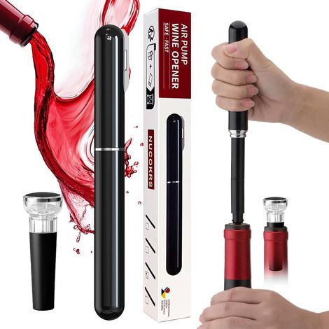 Tire-bouchon pneumatique en acier inoxydable en forme de stylo, ouvre-bouteille manuel, ouvre-bouteille à broche, ouvre les bouteilles en 3 à 7 cycles.-AquaForge