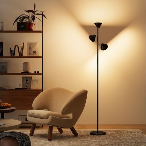 Lámpara de pie regulable RGB con mando a distancia, 3 cabezales orientables, negro OKMYHOME (1/5)