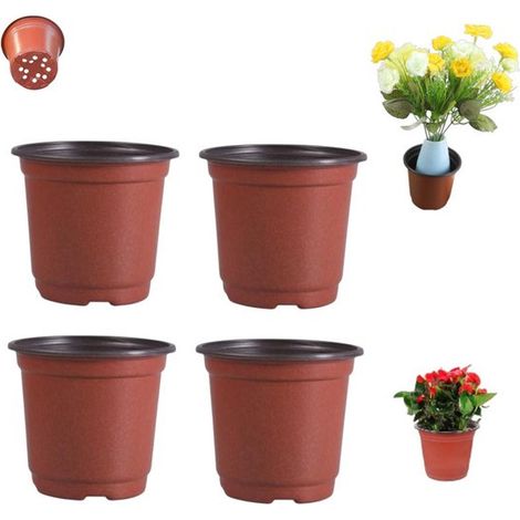 Lot de 4 pots de fleurs en plastique bicolore (PP) avec trou de drainage. Idéal pour le jardinage et la décoration de balcon noire. (1/5)
