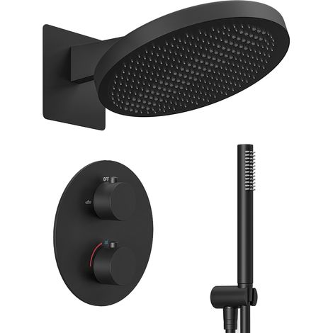 Lomazoo Set De Douche Encastré Noir Mat - Pomme de Douche 30 cm -