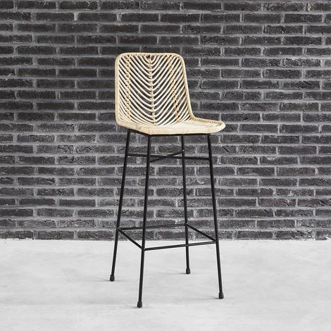 Berah Getah – Tabouret de bar en rotin et métal – Hauteur 104 cm – Assise 75 cm – Design industriel pour intérieur et extérieur – Lot de 2 (1/5)