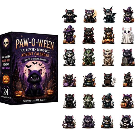 Halloween Ghost Dog Highland Cow Countdown Blind Box Pumpkin Cat Witch Pattern Acrylic Keychain Set GJ908-02 (Ghost Cat) -