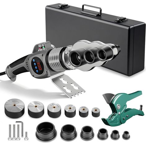 Soudeuse à Douilles 1500W, Soudeuse Plastique pour Tubes PPR Ø 20/25/32/40/50/63 mm Température Réglable de 0-300°C Electric Welding Machine avec Coupe-Tubes de 42mm et 6 Embouts (Bouton) (1/5)