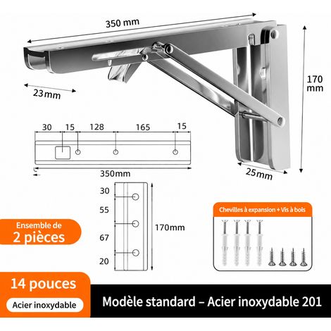 Lot de 2 équerres pliantes 14 pouces en acier inoxydable pour étagère murale acier inoxydable 14 35 × 2,5 × 17 cm 810 g – Livraison gratuite