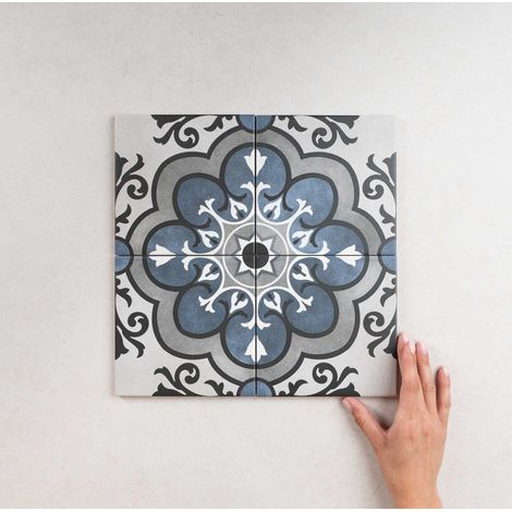 Carrelage effet carreaux de ciment Fleur 15x15 cm – Grès cérame – Épaisseur 9 mm – Pour cuisine, salon et salle de bain – APE (1/4)