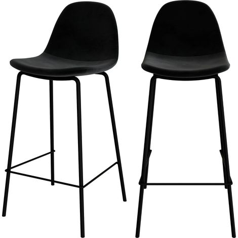 Set de 2 sillas para isla de cocina en terciopelo negro 65 cm - Henrik