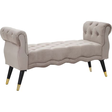 Panchetta Paris 120x40x60 cm in Legno Spugna Metallo e Poliestere Grigio Nero e Oro