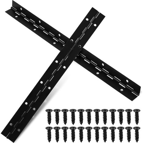 Lot de 2 Charnières Longues en Fer Électrophorétiques Noires 12 Pouces avec 24 Vis Noires, Charnières Métalliques pour Boîtes en Bois, Coffrets et Meubles, Usage Polyvalent (1/5)