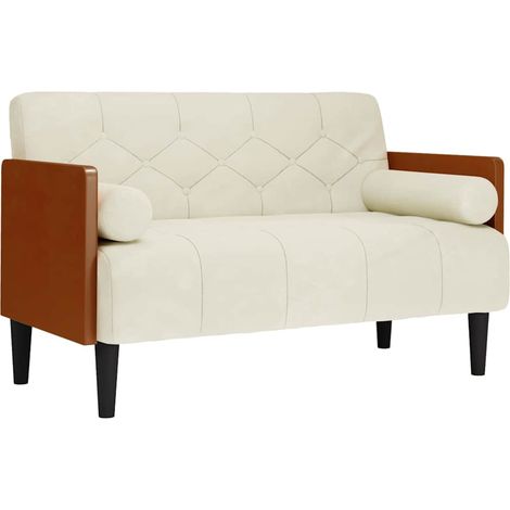 vidaXL Divano Divanetto con Cuscini Bolster Crema 110 cm Velluto (1/5)