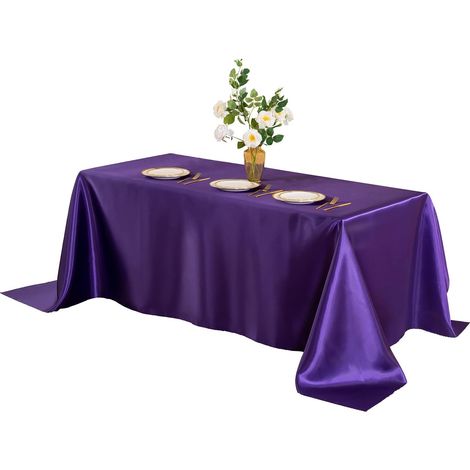 Nappe en Satin 259 x 147 cm, Nappe pour Banquet de Mariage, Nappes Unie, Décoration de Baptême, Décoration de Table pour Mariage Restaurant Jardin Événements Anniversaire Fête Banquet,Violet (1/5)