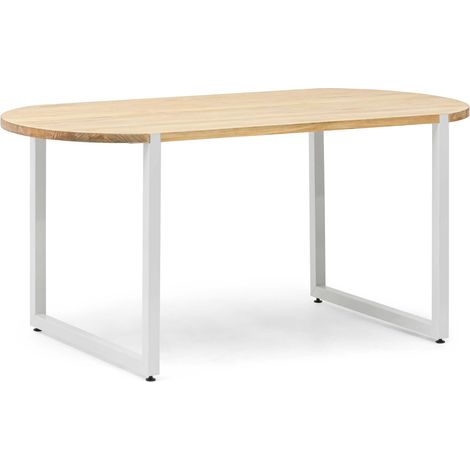 Mesa Uley Ovalada 160x80x75cm Blanca en madera maciza de pino acabado natural estilo nórdico industrial Box Furniture (1/4)