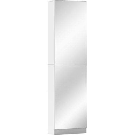 Scarpiera a Specchio 50x20x180 cm con 5 Ripiani in Tessuto non Tessuto e Mensola Inferiore in Legno Bianco (1/5)
