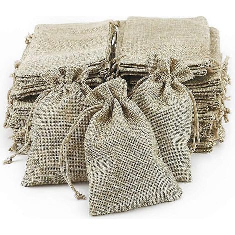 Jute tas, klein stoffen zakje, linnen zakje 100 stuks, jute canvas tas snoepzakje lavendel bruiloftszakje klein cadeauzakje sieraden cadeauzakje (100 stuks) (1/3)