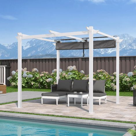 PURPLE LEAF Outdoor Retractable Pergola mit Double Sun Shade Canopy White Heavy-Duty Aluminium Pergola Patio Modern Pergola for Garden Deck Backyard