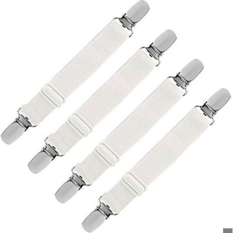 Lot de 4 Tendeur drap housse, sangle élastique réglable, clips métal, pour lit canapé table à repasser (1/3)