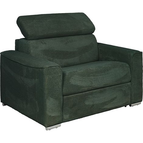 Fauteuil convertible express en velours côtelé vert sapin - Couchage 70 cm - Matelas 14 cm - VIZIR
